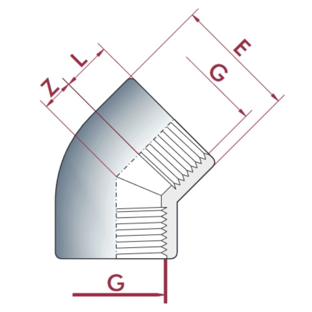 PVC-U 45° könyök IG 1 1/2" PN10-0