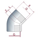 PVC-U 45° könyök IG 1 1/2" PN10-0