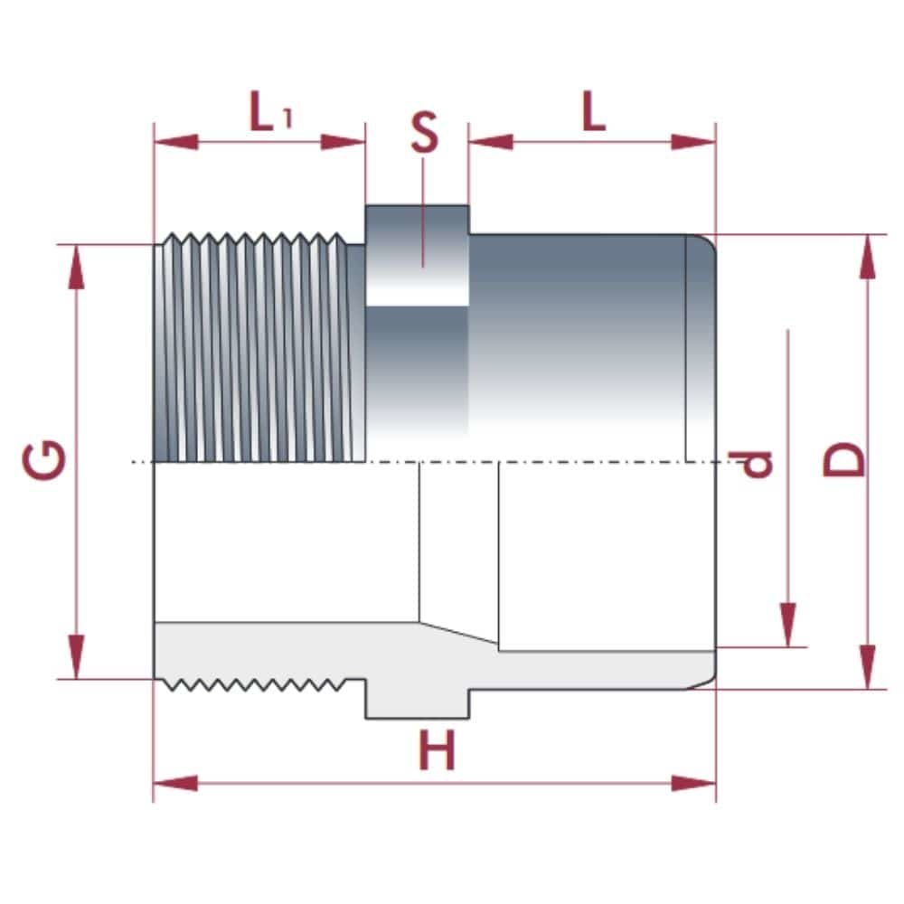 PVC-U Átmeneti Muff x AG 40-32mm x 1 1/4" PN10-0