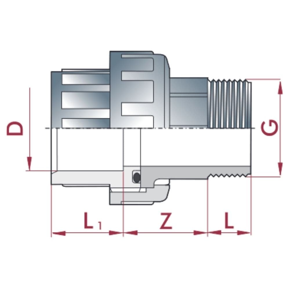 PVC - U Verschraubung Klebemuffe x AG 25 mm x 3/4"-1