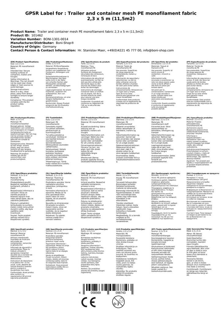 Pótkocsi- és konténerháló PE-monofil szövet 2, 3 x 5 m (11, 5m²)-2