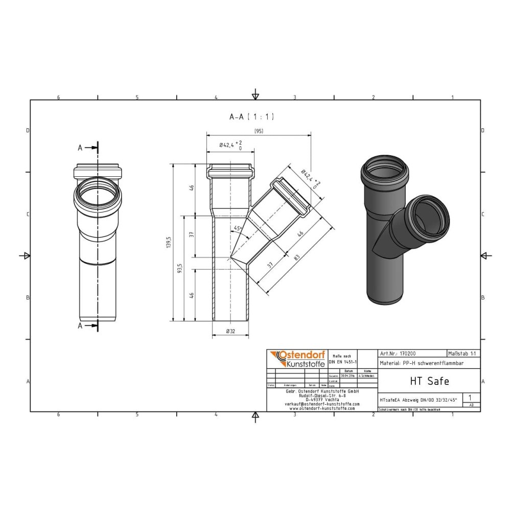 HTsafeEA Elágazás DN/OD 32/32 45 fok-1