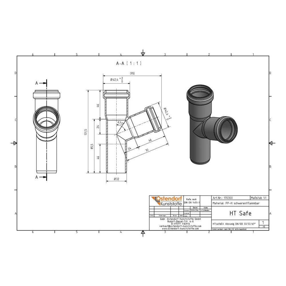 HTsafeEA Elágazás DN/OD 32/32 67 fok-1