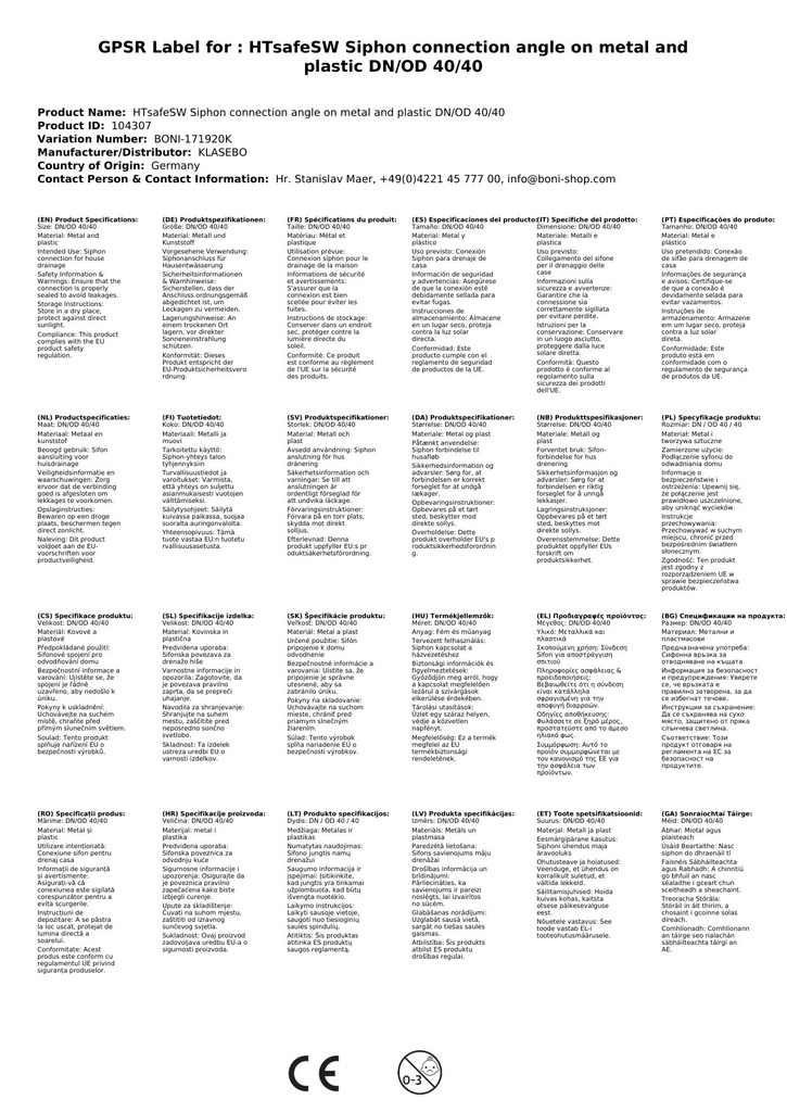 HTsafeSW szifoncsatlakozó könyök fémhez és műanyaghoz DN/OD 40/40-2