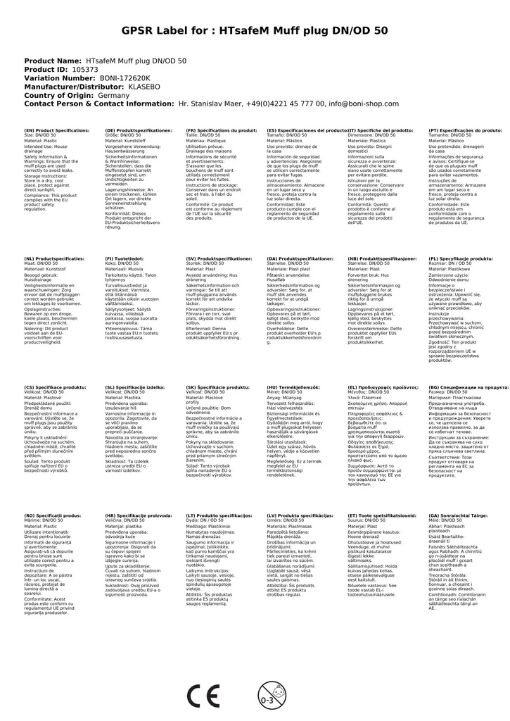 HTsafeM csatlakozódugó DN/OD 50-2