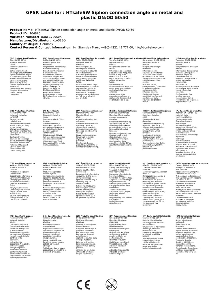 HTsafeSW Szifoncsatlakozó könyök fémhez és műanyaghoz DN/OD 50/50-2