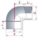 PVC-U 90° Könyök Hüvely x AG 50 mm x 1 1/2" PN10-0