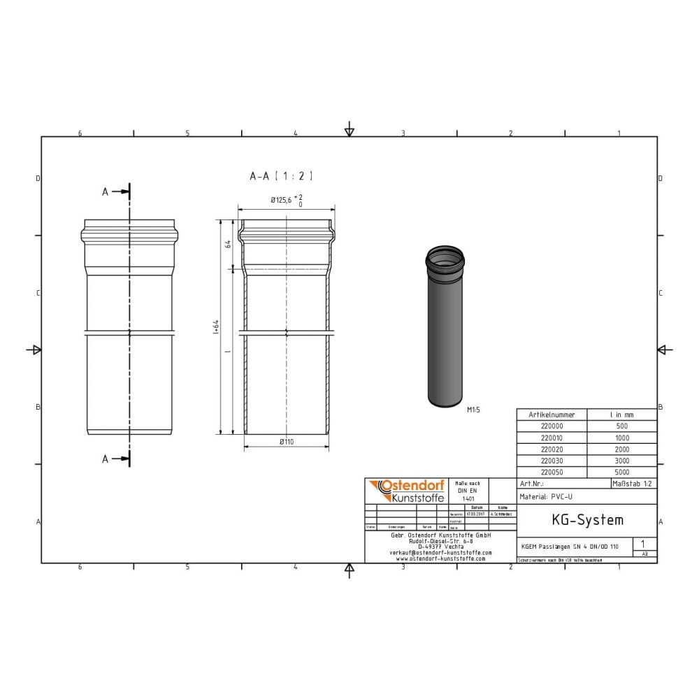 KGEM Cső SN 4 DN/OD 110 x 1000 mm-1