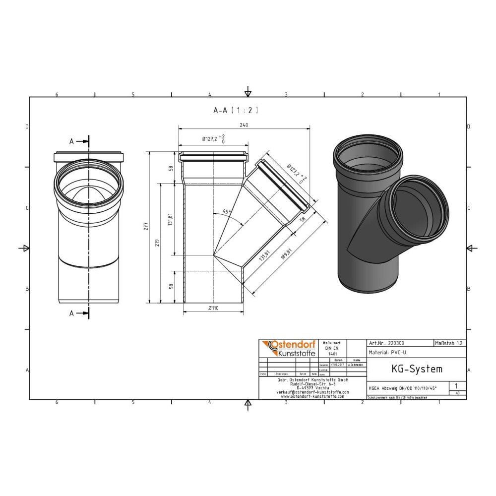 KGEA Elágazás DN/OD 110/110 45 fok-1