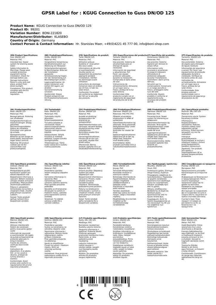 KGUG csatlakozás öntvényhez DN/OD 125-2