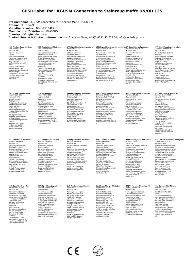 KGUSM csatlakozás kőagyag muffhoz DN/OD 125-3