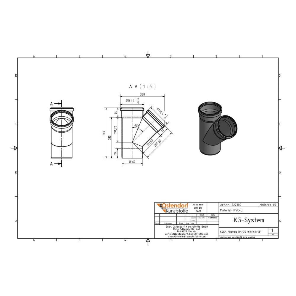 KGEA elágazás DN/OD 160/160 45 fok-0