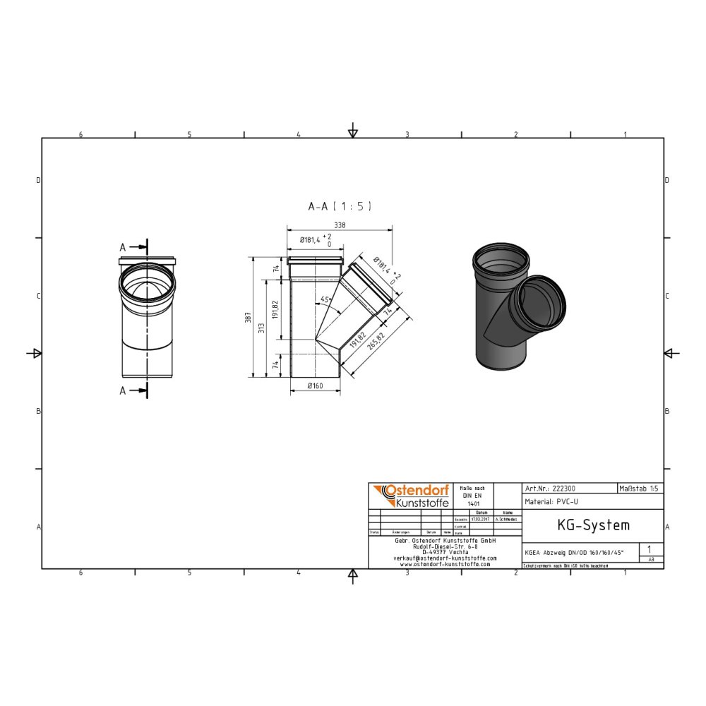 KGEA elágazás DN/OD 160/160 45 fok-0