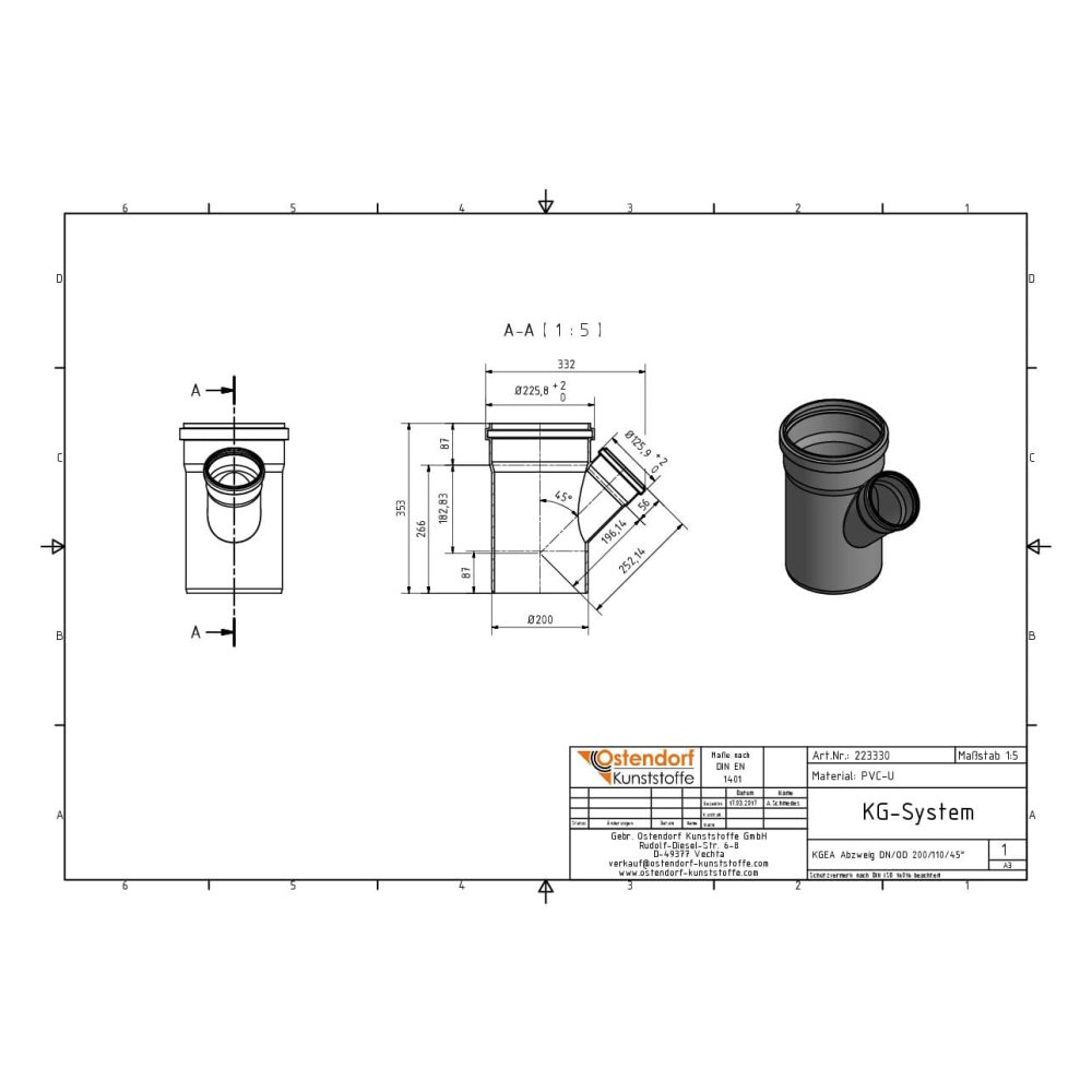 KGEA elágazás DN/OD 200/110 45 fok-1