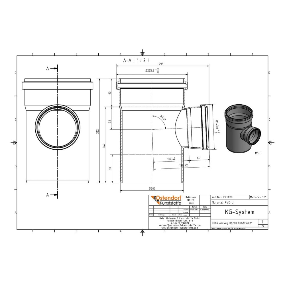 KGEA Elágazás DN/OD 200/125 87 fok-1