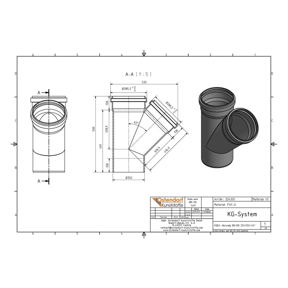 KGEA Elágazás DN/OD 250/250 45 fok-1