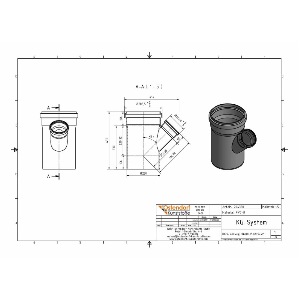 KGEA elágazás DN/OD 250/125 45 fok-1