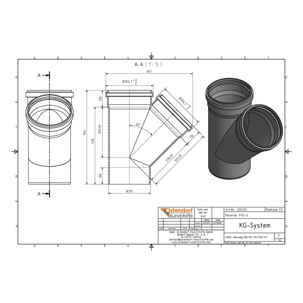 KGEA elágazás DN/OD 315/315 45 fok-1