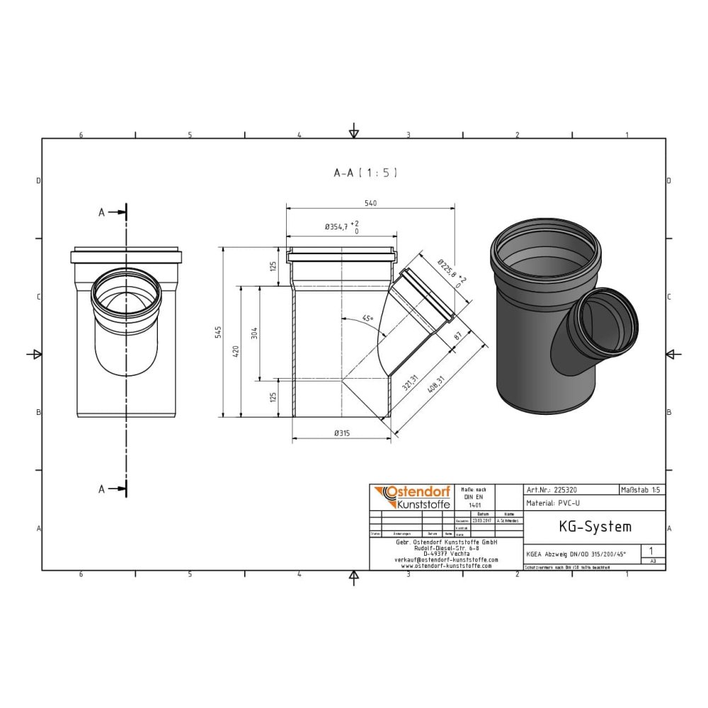 KGEA Elágazás DN/OD 315/200 45 fok-1