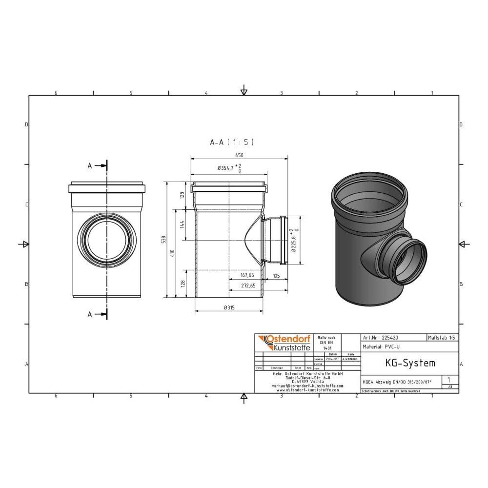 KGEA elágazás DN/OD 315/200 87 fok-1