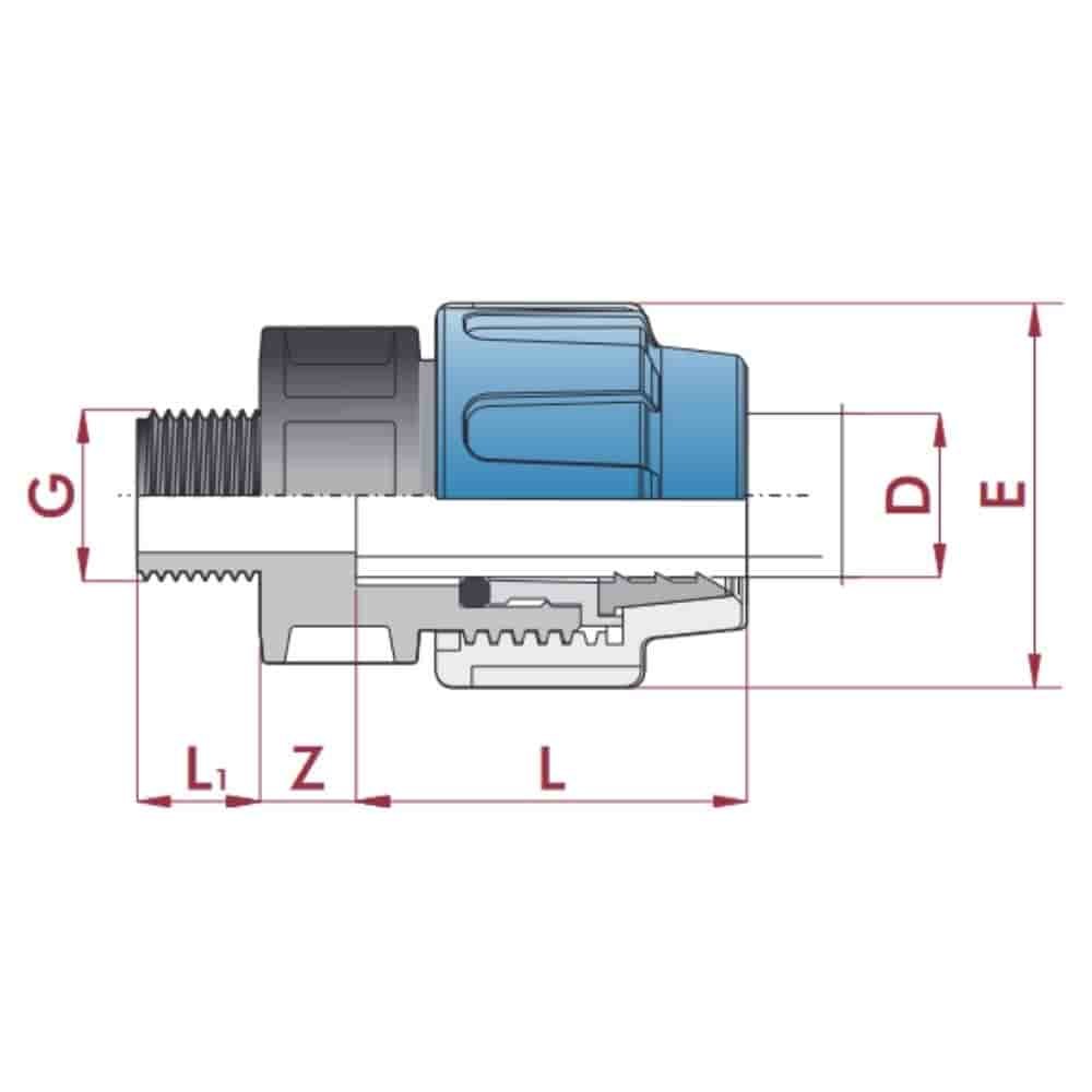 PP PE cső csatlakozó kuplung 16 x 3/4" AG-0