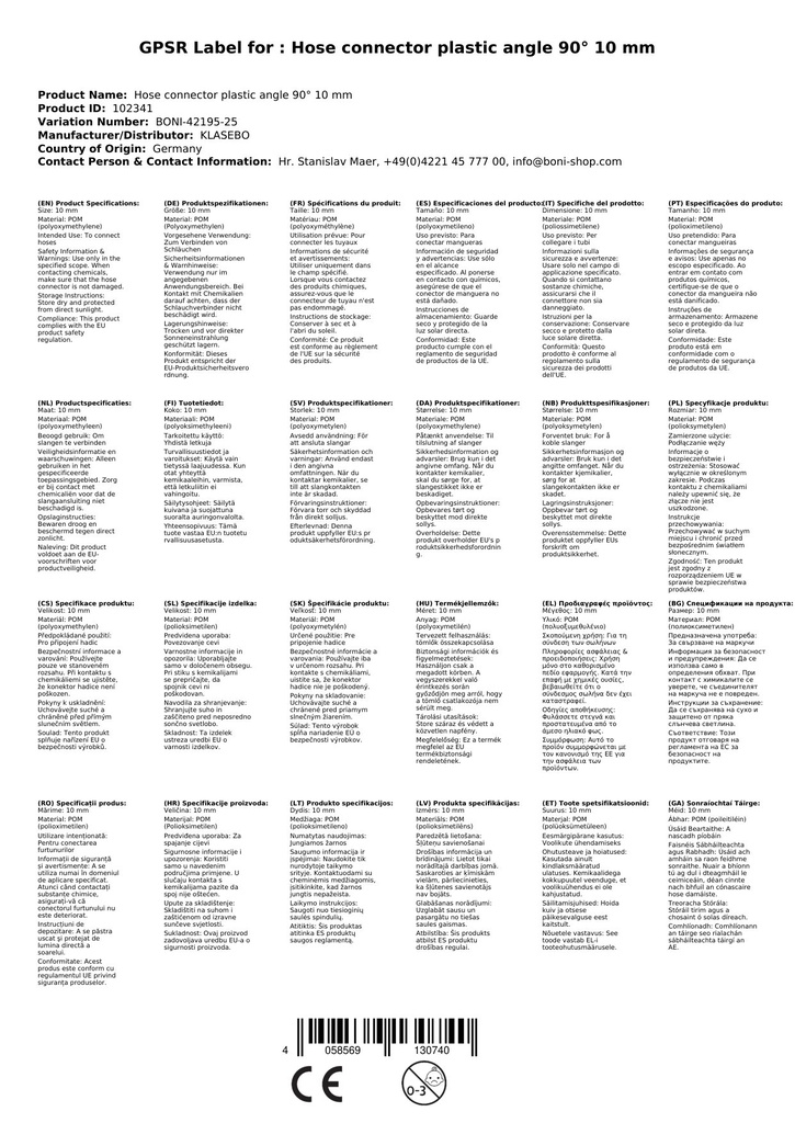 Műanyag tömlőcsatlakozó 90°-os könyök 10 mm-2