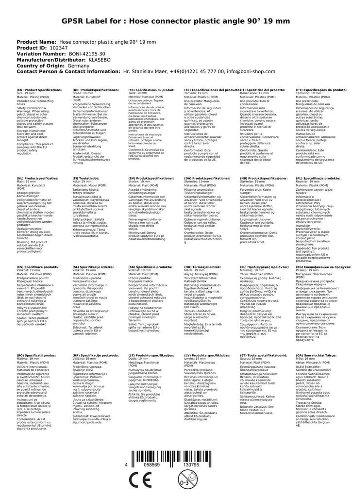 Műanyag tömlőcsatlakozó 90°-os könyök 19 mm-2