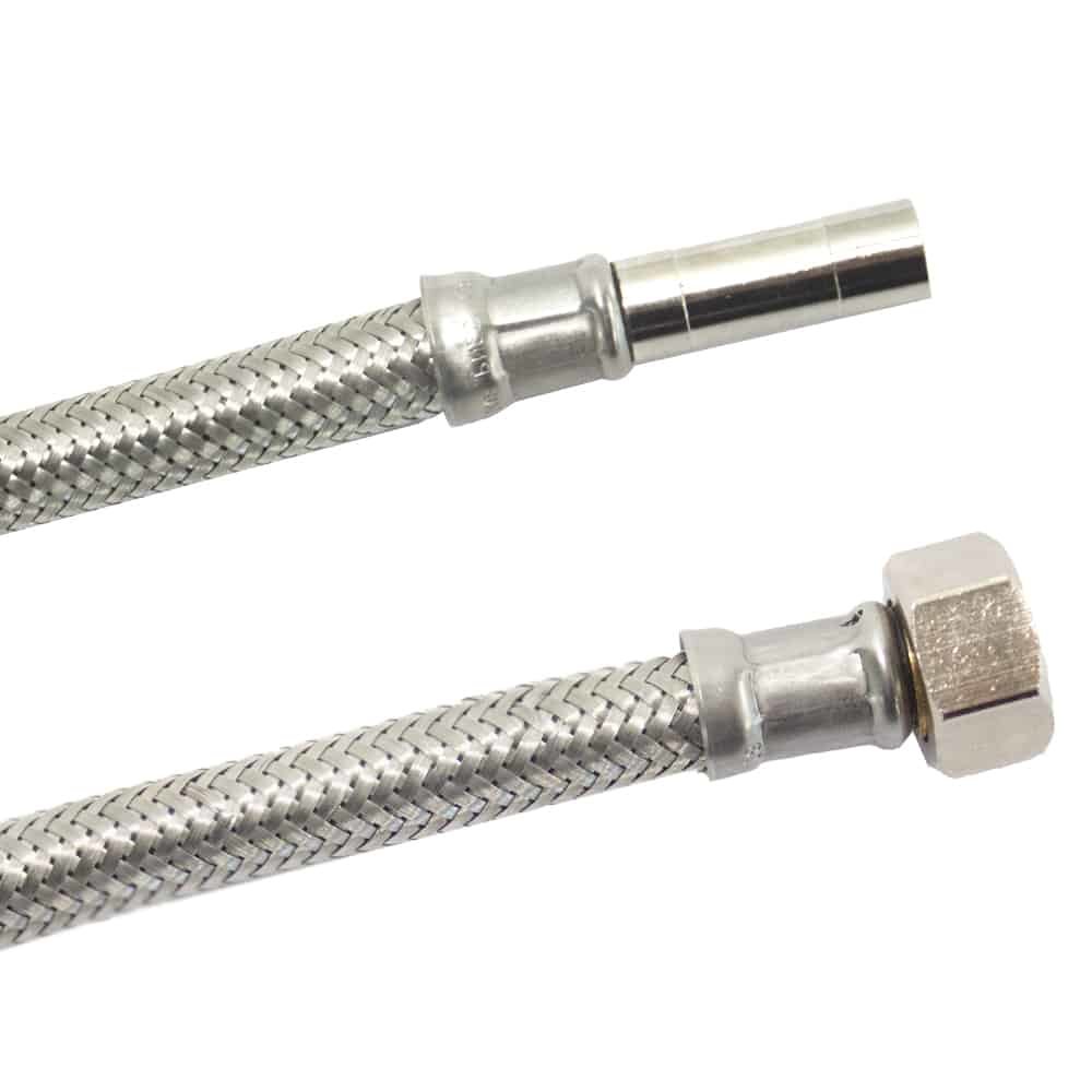 DN8 DVGW páncélcső rozsdamentes acél fonattal 3/8" ÜM x 10mm csőcsonk 300 mm