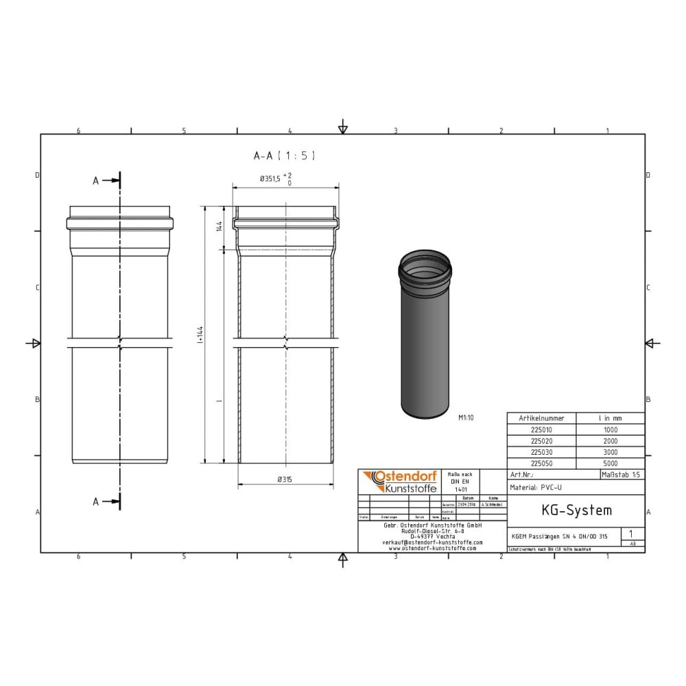 KGEM cső SN 4 DN/OD 315 x 1000 mm