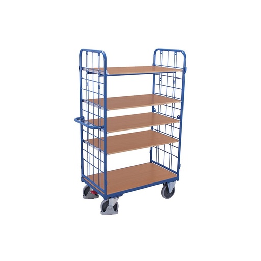 [BONI-sw-700.217] Paketkocsi magas 2 rácsos fallal + 5 polc 500 kg teherbírás Típus L + EasySTOP