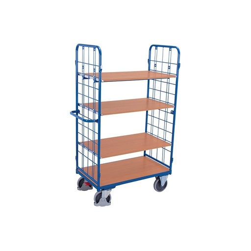 [BONI-sw-800.216] Csomagszállító magas 2 rácsos fallal + 4 polc 500 kg teherbírás Típus XL + EasySTOP