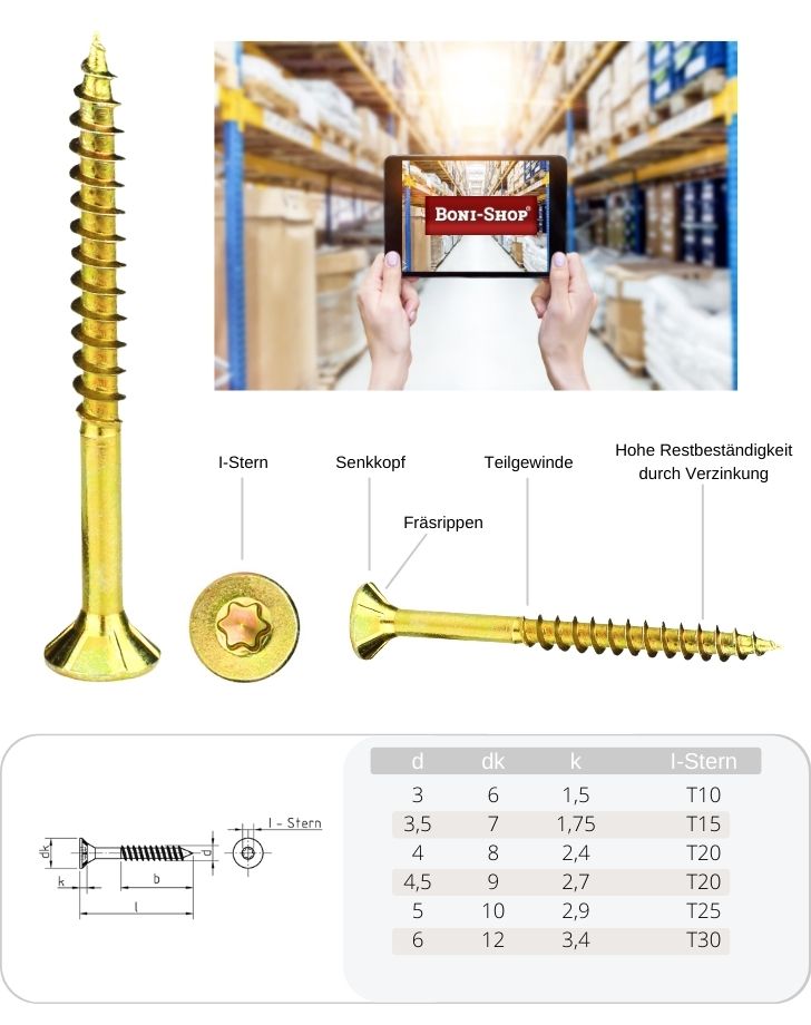 Forgácslapcsavarok 3,0 x 45 mm 1000 darab I-csillaggal, süllyesztett fejjel, részmenettel és maróbordákkal a fej alatt-4