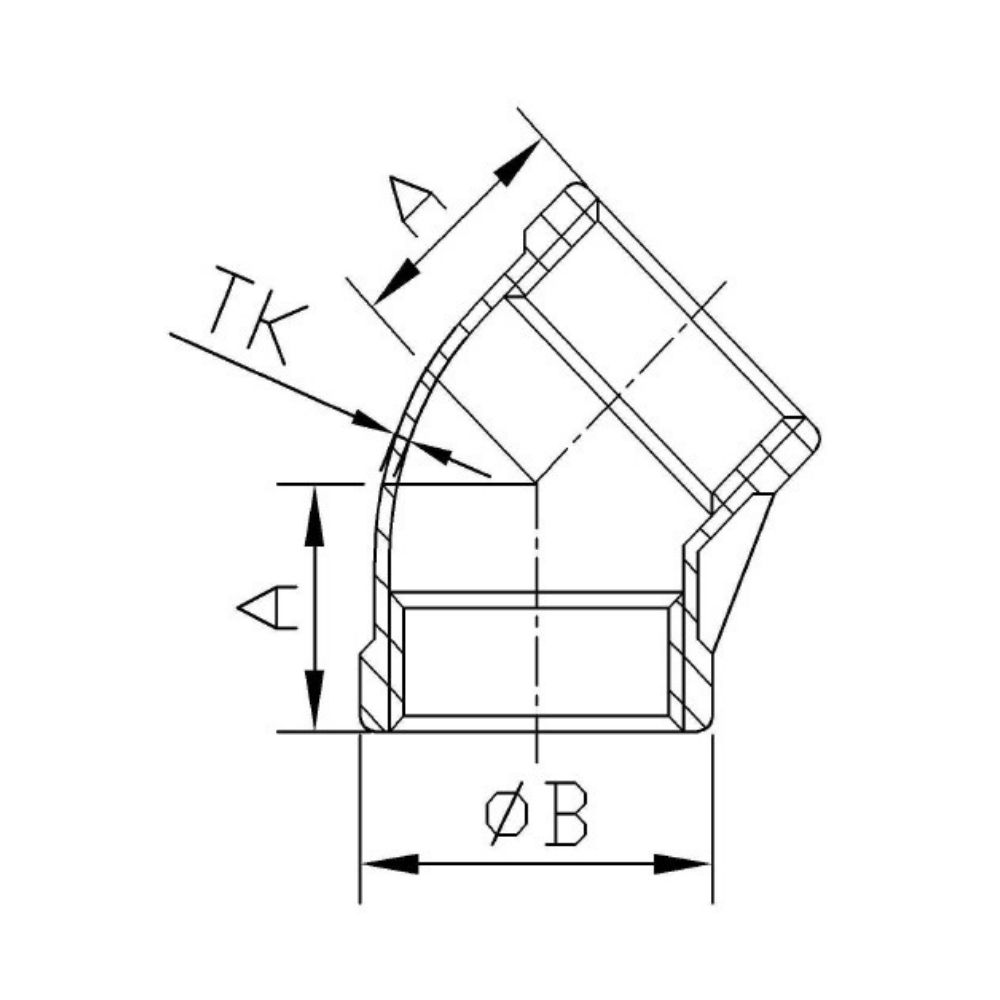 Menetes illesztés rozsdamentes acél könyök 45° 3/4" BB-1